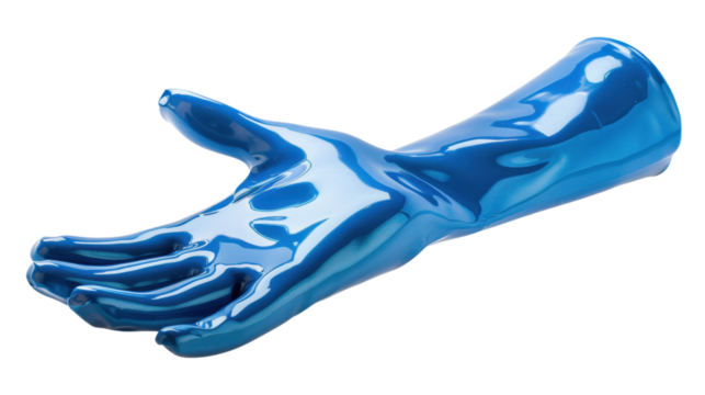 Blue glossy hand reaching out on transparent background