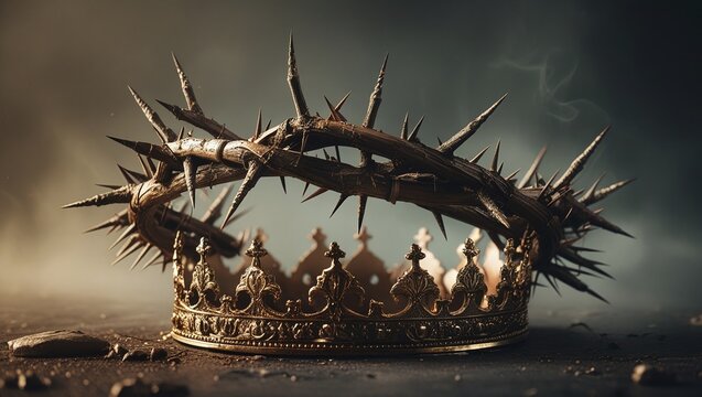 The inversion of the crown of thorns and the crown, which symbolizes Jesus' suffering and trials, symbolizes the death of the Savior and the resurrected King, background for Passion Week.