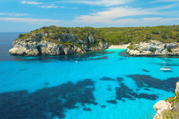 View to Cala Macarelleta beach at Menorca, balearic island, Spain