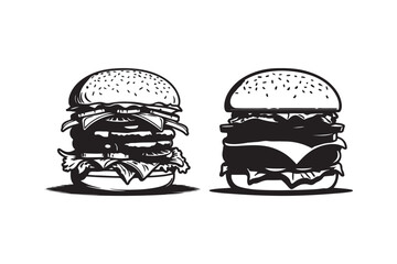 Hand-Drawn Burger Illustration Black and White Fast Food Art