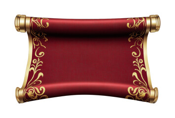 Elegant red scroll with gold ornate designs on rolled edges, cut out