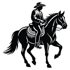 Black and White Horseman Silhouette with Crescent Moon Vector, Rider rides on a horse vector silhouette