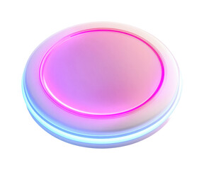 Round electronic device with pink and blue led lighting, cut out