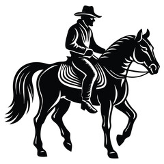 Black and White Horseman Silhouette with Crescent Moon Vector, Rider rides on a horse vector silhouette