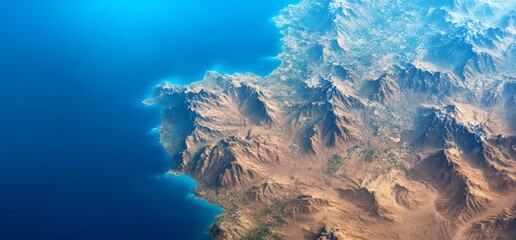 Aerial View Mountain Coastline Ocean Landscape