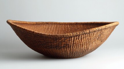 Obraz premium Large, oval-shaped wicker basket; handcrafted, brown, natural material.