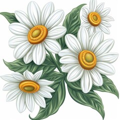 A Delicate Arrangement of White Flowers with Green Leaves