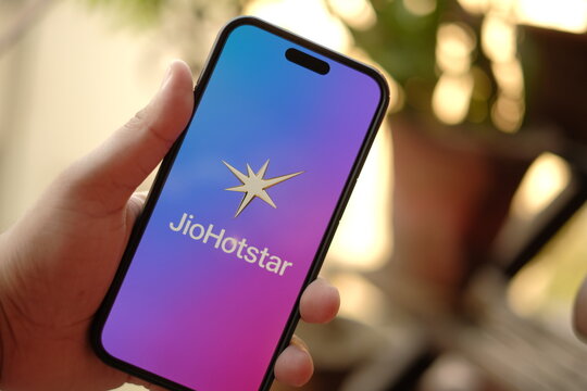 Jiohotstar app icon on Smartphone screen, JioHotstar is India's largest premium streaming platform : New Delhi, India - March 12 2025