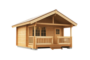 Charming wooden cottage surrounded by tranquility, perfect for a cozy retreat in nature's embrace isolated on transparent background