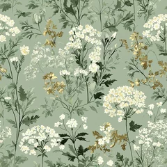 Spring seamless pattern with daisies, white flowers and green background.