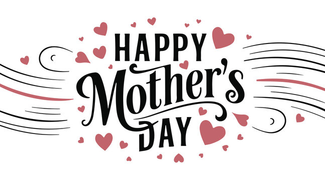 happy mother's day illustration featuring decorative hearts and elegant swirls. perfect for creating heartfelt greeting cards, festive posters, or social media graphics to honor mothers.