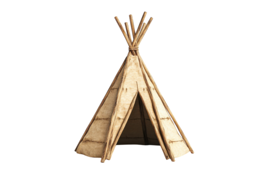 A stunning teepee rises in a bright space, showcasing its natural materials isolated on transparent background - Powered by Adobe