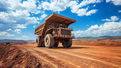 Obraz premium Massive Mining Dump Truck on Dusty Road