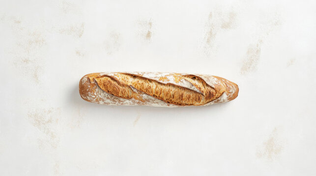  Aromatic baguette lengthwise on a white floor