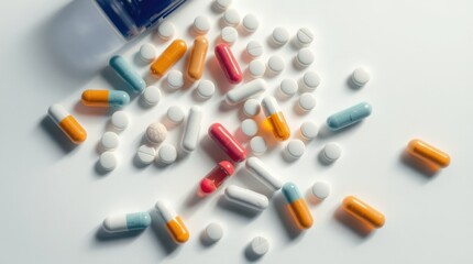 Variety of medication pills and capsules, offering diverse pharmaceutical options for treatment on white surface.