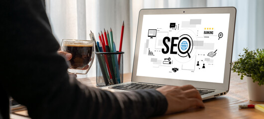 SEO search engine optimization for modish e-commerce and online retail business showing on computer...
