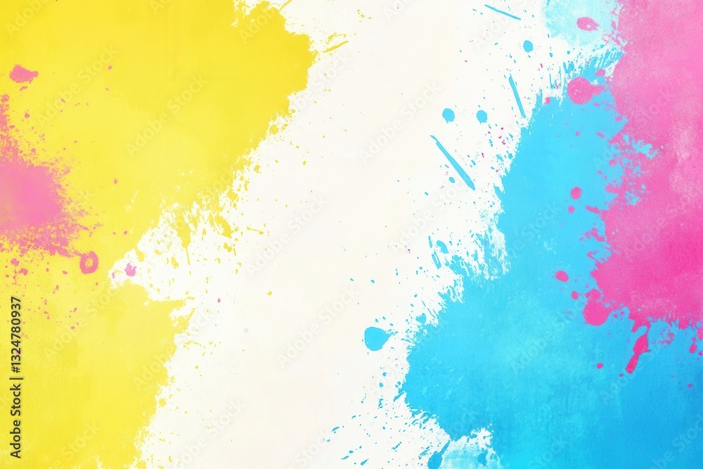 Aufkleber Colorful splashes of yellow, blue, and pink create a playful background for vibrant expressions in a cheerful setting