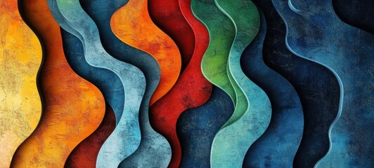 Colorful abstract textured waves with vibrant blue orange and green hues