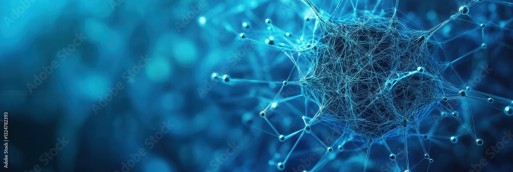 Leinwandbilder Futuristic neural network patterns with deep blue and cyan hues creating a techy design in a high-tech environment for digital exploration