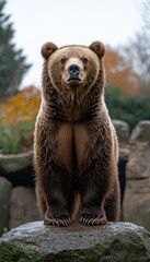 Obraz premium Majestic Brown Bear Standing Tall on a Rock
