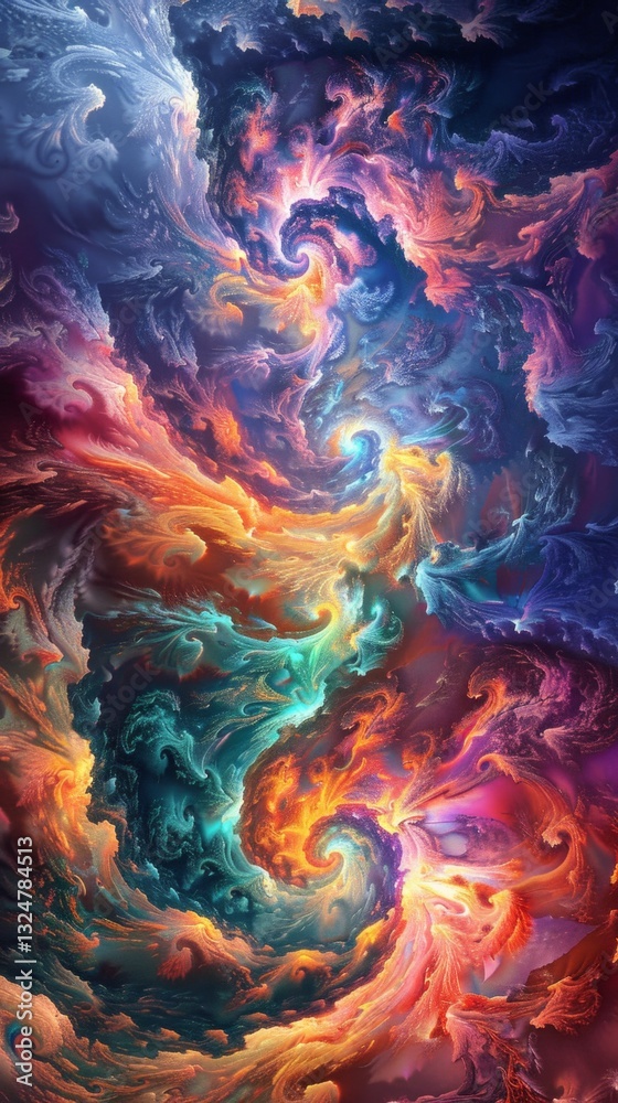 Poster psychedelic explosion of swirling fractals creates a mesmerizing visual experience of vibrant colors