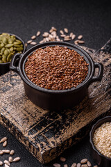 Flax seeds in a bowl, an ingredient for making vegan or vegetarian food