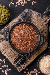Flax seeds in a bowl, an ingredient for making vegan or vegetarian food