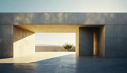Minimalist architectural exterior of an empty concrete wall, creating the perfect backdrop for artistic expression. 
