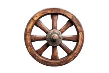 A beautifully crafted wooden wheel showcasing traditional artistry and timeless craftsmanship isolated on transparent background
