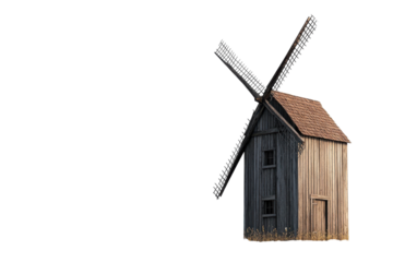 A solitary windmill stands proudly in a golden field under a vast blue sky at sunset isolated on transparent background