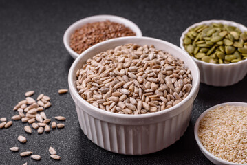 Peeled sunflower seeds in a bowl, an ingredient for making vegetarian food