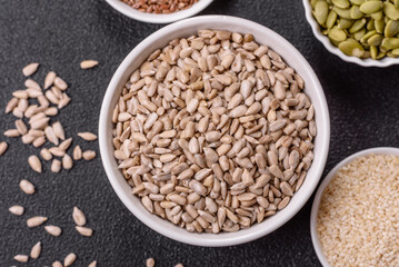 Peeled sunflower seeds in a bowl, an ingredient for making vegetarian food