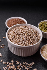 Peeled sunflower seeds in a bowl, an ingredient for making vegetarian food