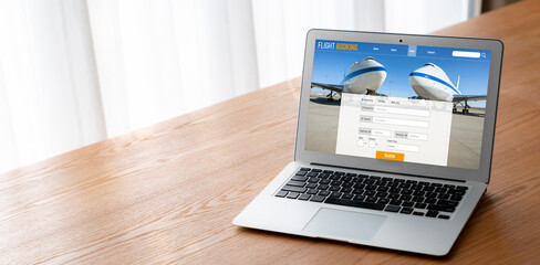 Online flight booking website provide modish reservation system . Travel technology concept .