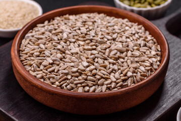 Peeled sunflower seeds in a bowl, an ingredient for making vegetarian food