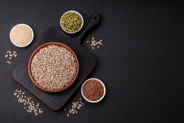 Peeled sunflower seeds in a bowl, an ingredient for making vegetarian food