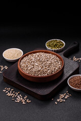Peeled sunflower seeds in a bowl, an ingredient for making vegetarian food
