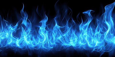 Blue flames on a black background, burning blue fire wallpaper.