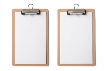 Clipboard with metal clip in front and back view isolated on white