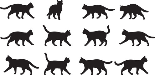 cat silhouette vector collection set, logo, typography, decorative sticker on white background.
