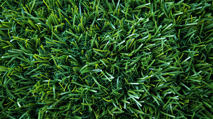 Fototapeta premium Flat lay of high-quality synthetic turf, ultra-realistic artificial grass texture, sports field material