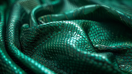 Obraz premium Close-up of deep emerald green leather, fine-textured surface, luxury material finish