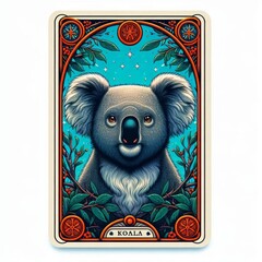 Whimsical koala illustration featuring a decorative, symbolic nature theme card