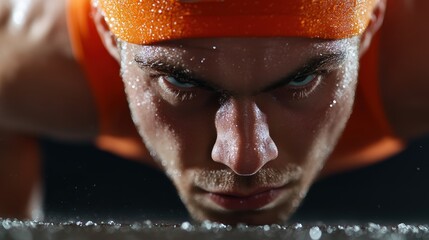 Intense focus of caucasian male athlete in training
