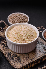 White sesame seeds in a bowl, an ingredient for making vegetarian food