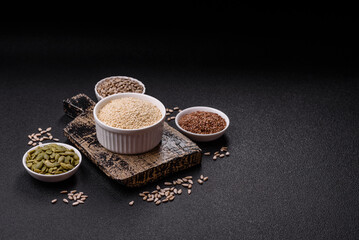 White sesame seeds in a bowl, an ingredient for making vegetarian food