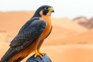 Peregrine falcon perched in desert landscape
