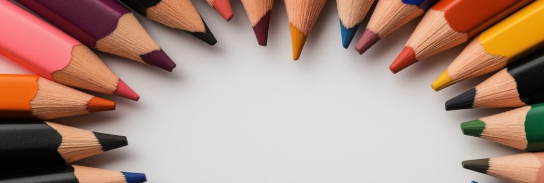 A collection of vibrant colored pencils arranged in a circular pattern, wonderfully showcasing their variety and igniting creative inspiration for artists and beginners alike.