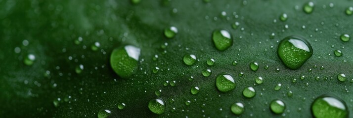 A stunning close-up of a green leaf adorned with glimmering water droplets, symbolizing freshness and the beauty of nature that captivates our senses and inspires tranquility.