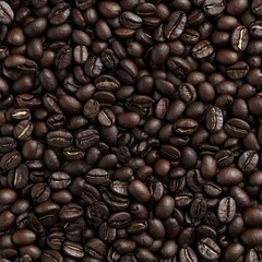 Obraz premium A close-up view of roasted coffee beans, showcasing their rich, dark color and unique textures.